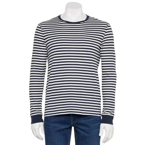 NWT SONOMA Men Long Sleeve Pullover Crew Neck Tag Free Striped Shirt Size Large - Picture 1 of 1